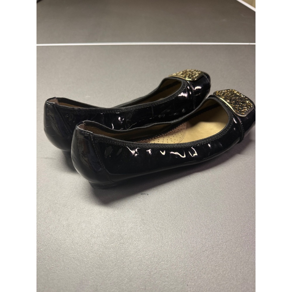 Me Too Album Black Patent Square Toe Ballet Flats Gold Buckle 8.5M - Picture 5 of 8